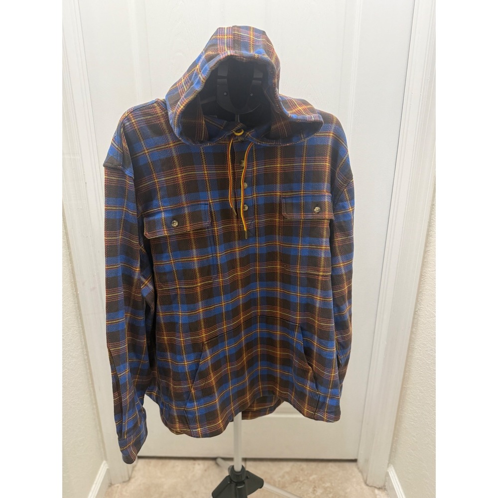 Field & Stream 3XL Hooded Plaid Shirt Mens Blue Brown Flannel Outdoor Shacket